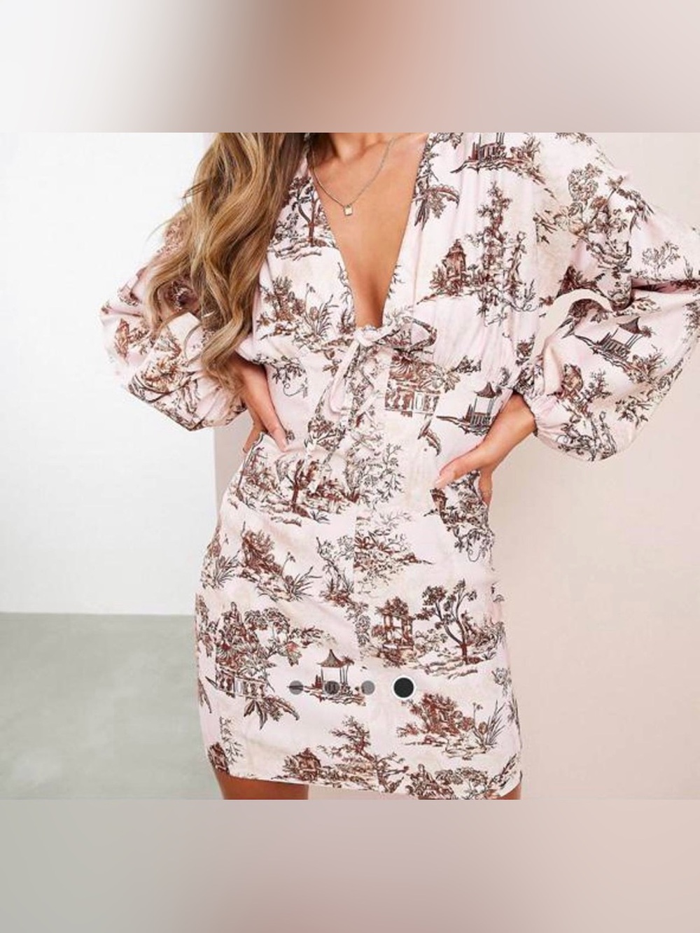 ASOS design Women’s Pink Toile Print Dress with Puff Sleeves Size 0